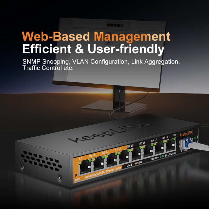 KeepLiNK KP-9000-9XHML-X 2.5Gb - Sfp+ 10G Managed Switch 8 Port 评论和价格